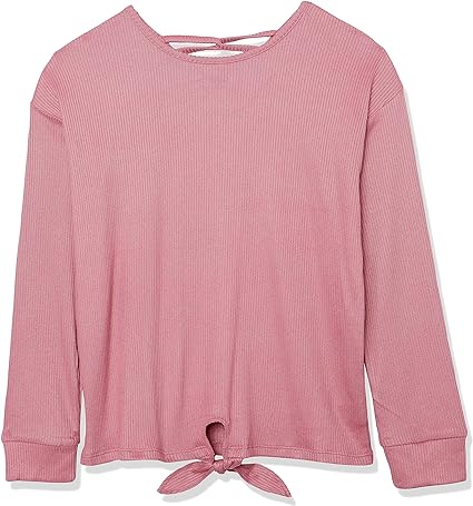 Girls' Long Sleeve Ribbed Tie Front Top